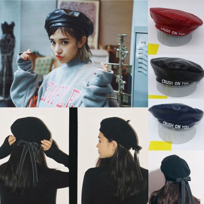 s Ladies PU Leather Beret Harajuku Wool Basque Beret Hat With Bowknot Caps  eb-47209268